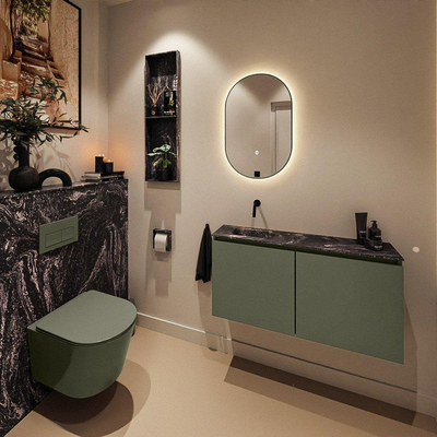 MONDIAZ TURE-DLUX Meuble WC 100 cm Army. Lavabo EDEN Lava position gauche. Sans trou de robinet.