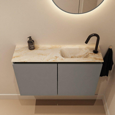 MONDIAZ TURE-DLUX Meuble de toilette 80cm Smoke. EDEN lavabo Frappe position droite. Avec 1 trou de robinet.