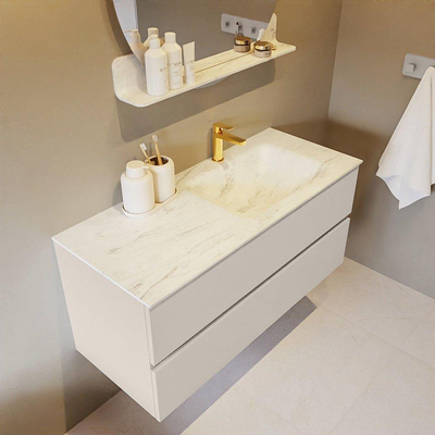 Mondiaz VICA-DLUX ensemble de meuble de salle de bain - 110cm - meuble sous lavabo lin - 2 tiroirs - lavabo encastré nuage droite - 1 trou de robinet - miroir modèle spot - version XL 60cm haut - opalo