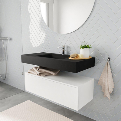 MONDIAZ ALAN 100cm - meuble bas - talc - 1 tiroir - lavabo suspendu - vasque au milieu - 1 trou de robinet - urban