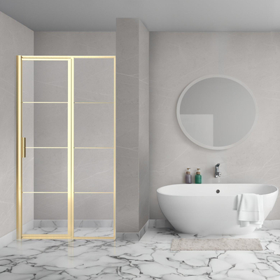 Aqua Vista Triple Draaideur met vast deel - 100x200 cm - helder glas - geborsteld messing (goud)