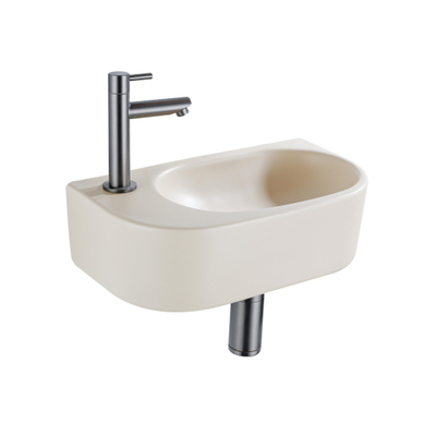 Fugaflow Efficiente Pietra Ensemble lave-mains - 40x21.5x12cm - gauche - lisse - semi-circulaire - 1 trou de robinet - céramique - robinet de lave-mains gunmetal - bouchon de vidage - siphon abaissé - beige
