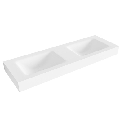 Mondiaz CLOUD Vrijhangende wastafel - 140cm - 2 wasbakken - rand 12cm - solid surface Talc