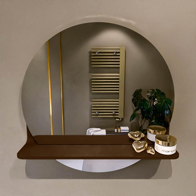 Mondiaz SPOT Badkamerspiegel - rond 50cm - spiegelplanchet - kleur Rust
