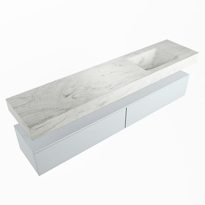 Mondiaz ALAN-DLUX Ensemble de meuble - 200cm - meuble Clay mat - 2 tiroirs - Lavabo Cloud Opalo suspendu - vasque Droite - 1 trou de robinet