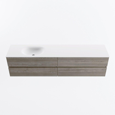 Mondiaz VICA ensemble de meuble de salle de bain - 200cm - meuble sous-vasque marron clair gris - 4 tiroirs - lavabo lune gauche - sans trous de robinet - version haute de 60cm - talc