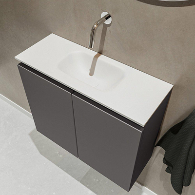 MONDIAZ TURE Kit lave-mains - 60x23x50cm - 0 trous de robinet - 2 portes - gris foncé mat - Lavabo centré - Acrylique Blanc