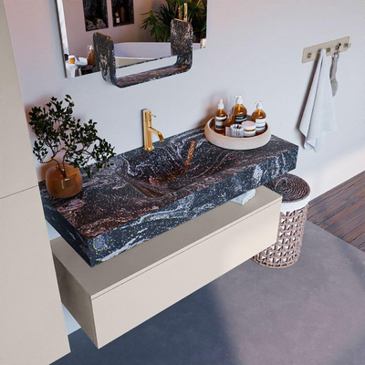 Mondiaz ALAN-DLUX Ensemble de meuble - 110cm - meuble Linen mat - 1 tiroir - Lavabo Cloud Lava suspendu - vasque Centre - 1 trou de robinet