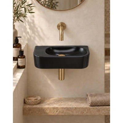 QeramiQ Fuente fonteinset – halfrond – 40x21.5x12 cm – zonder kraangat – geborsteld gouden kraan