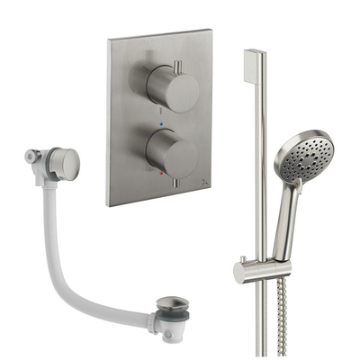 Crosswater MPRO Ensemble douchette à main - 2 poignées - vidage de baignoire - douchette à main - barre de douche - inox brossé