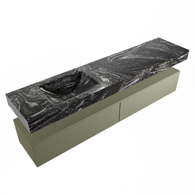 Mondiaz ALAN-DLUX Ensemble de meuble - 200cm - meuble Army mat - 2 tiroirs - Lavabo Cloud Lava suspendu - vasque Gauche - 1 trou de robinet