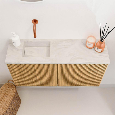 Mondiaz JOYA-DLUX Meuble de toilette 80cm - couleur Chêne - Vasque FAYE position Gauche Sans trou de robinet couleur Ostra.