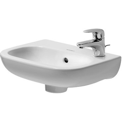 Duravit D Code Ensemble de toilette à fond creux 35.5x54.5cm avec abattant, lave-mains avec trou de robinet droite 36x27cm blanc et robinet chrome