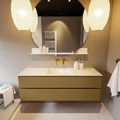 Mondiaz VICA-DLUX ensemble de meuble de salle de bain - 150cm - meuble sous-vasque oro - 2 tiroirs - lavabo encastrée cloud milieu - sans trous de robinet - version haute de 60cm - ostra