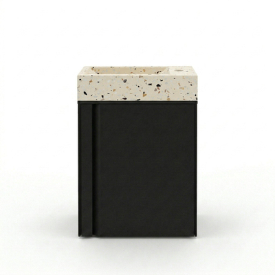 FugaFlow Eccelente Arredo Ensemble meuble WC - 40x65cm - 1 porte - 1 trou de robinet - droit - lave-mains terrazzo - noir mat