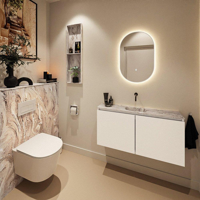 MONDIAZ TURE-DLUX meuble WC 100 cm Talc. EDEN lavabo Glace position centrale. Sans trou de robinet.