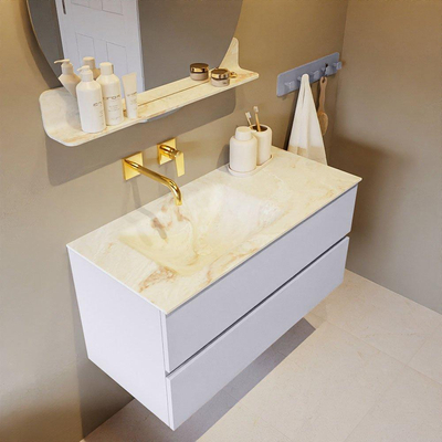 MONDIAZ VICA-DLUX Ensemble meuble de salle de bains - 100cm - meuble bas cale - 2 tiroirs - lavabo encastré cloud gauche - sans trous de robinetterie - version hauteur 60cm - frape