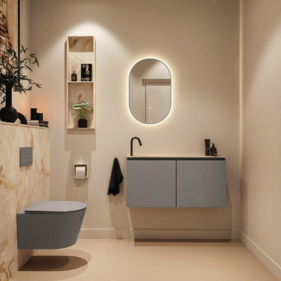 MONDIAZ TURE-DLUX 100cm meuble de WC Smoke. EDEN lavabo Frappe position gauche. Avec 1 trou de robinet.
