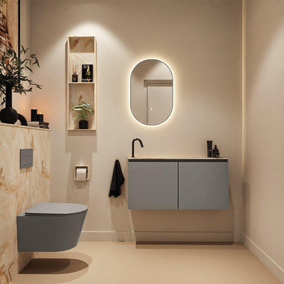 MONDIAZ TURE-DLUX Meuble toilette - 100cm - Smoke - EDEN - vasque Frappe - position gauche - 1 trou de robinet