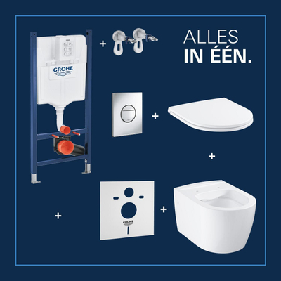GROHE Solido Start Round toiletset diepspoel - rimless - GROHE Solido inbouwreservoir - softclose toiletzitting - bedieningsplaat chroom