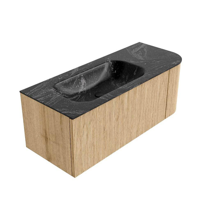 MONDIAZ KURVE-DLUX 115cm Meuble salle de bain avec module 25 D - couleur Oak - 1 tiroir - 1 porte - vasque BIG SMALL gauche - sans trou de robinet - couleur Lava