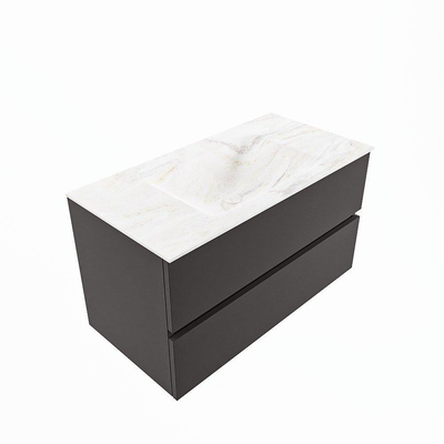 Mondiaz VICA-DLUX Ensemble de meuble de salle de bain - 90cm - meuble sous-vasque gris foncé - 2 tiroirs - lavabo encastré nuage milieu - sans trous de robinet - version haute 60cm - ostra