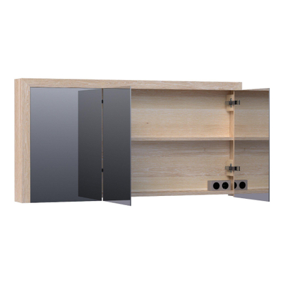 BRAUER Rise armoire de toilette – 139 x 70 x 15 cm – sans éclairage – 3 portes, portes-miroir double face – Chêne blanc