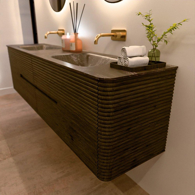 Mondiaz CIRO-DLUX Ensemble de meubles de salle de bains - 190x45x50cm - Plan-vasque en solid surface Lava - 2 vasques Double - sans trous de robinet - 4 tiroirs - Shadow