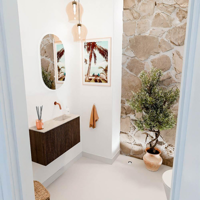 Mondiaz JOYA-DLUX 70cm toiletmeubel - kleur Walnut - Wastafel FAYE positie Rechts Zonder kraangat kleur Frappe.