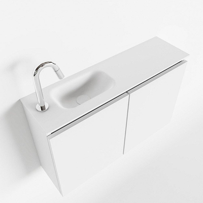 MONDIAZ TURE Toiletmeubel 80x23x50cm met 1 kraangaten 2 deuren talc mat Wastafel Eden links Solid Surface Wit