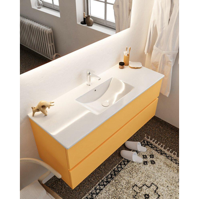 Mondiaz VICA ensemble de meuble de salle de bain - 120cm - meuble sous-vasque ocre - 2 tiroirs - lavabo denia milieu - 1 trou de robinet - version XL 60cm haut