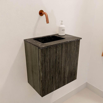 Mondiaz JOYA-DLUX 40cm toiletmeubel - kleur Shadow - Wastafel FAYE positie Links Zonder kraangat kleur Lava.