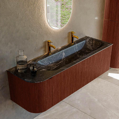 Mondiaz KURVE-DLUX Ensemble de meuble de salle de bains - 145x46x40cm - 1 tiroir - 1 porte - vasque solid surface - à droite - 2 trous de robinet - Ruby