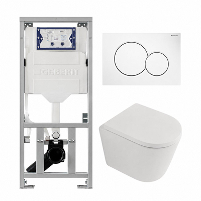 QeramiQ Dely Toiletset - Geberit UP320 inbouwreservoir - met Burda frame - witte bedieningsplaat - softclose toilet zitting - 35mm - mat wit