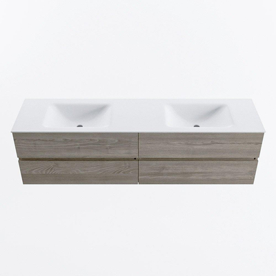 Mondiaz Vica ensemble de meuble de salle de bain - 180cm - meuble sous-vasque marron clair gris - 4 tiroirs - lavabo nuage double - sans trous de robinet - version haute de 60cm - talc