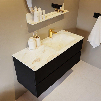 MONDIAZ VICA-DLUX Ensemble meuble de salle de bains - 110cm - sous-meuble Urban - 2 tiroirs - lavabo encastré Cloud à droite - 1 trou de robinet - version haute 60cm - Frappe