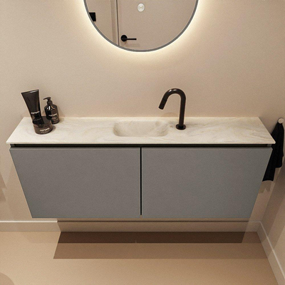 MONDIAZ TURE-DLUX Meuble toilette - 120cm - Smoke - EDEN - vasque Ostra - position centrale - 1 trou de robinet