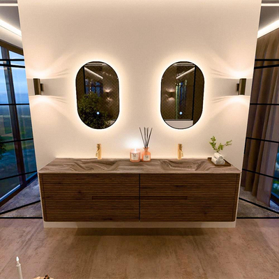 Mondiaz CIRO-DLUX Badkamermeubelset - 190x45x50cm - Solid surface wastafel Sombra - 2 wasbak Dubbel - 2 kraangaten - 4 lades - Dusk
