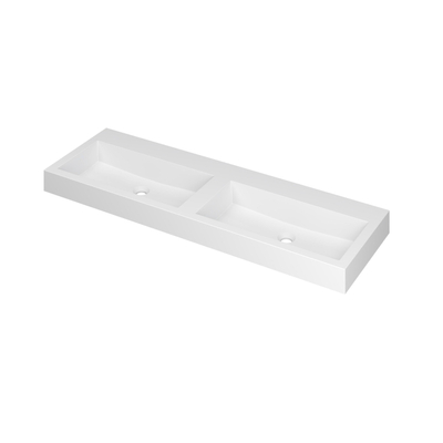INK Momento wastafel - 140x45x9cm - 2 wasbakken - 0 kraangaten - polystone wit mat OUTLETSTORE