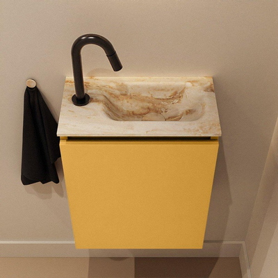 MONDIAZ TURE-DLUX Meuble de toilettes 40cm Ocher. EDEN lavabo Frappe position droite. Avec 1 trou de robinet.