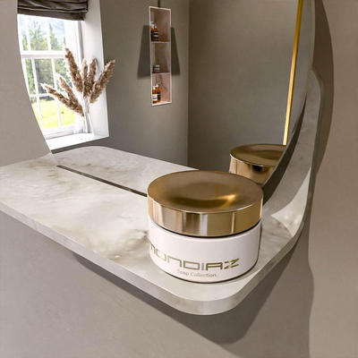 Mondiaz SPOT miroir – Ø 30 cm – avec tablette – Frappe (marbre beige)