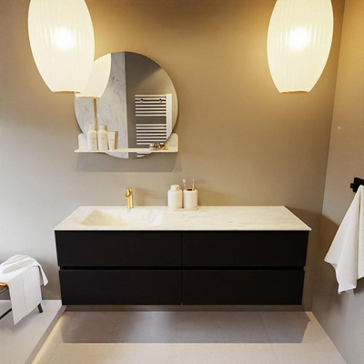 Mondiaz VICA-DLUX Ensemble de meuble de salle de bain - 150cm - meuble sous-vasque urban - 4 tiroirs - lavabo encastré cloud gauche - 1 trou de robinet - version haute de 60cm - opalo