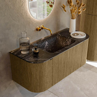 Mondiaz KURVE-DLUX Badkamermeubelset - 110x46x40cm - 1 lade - 2 deuren - wastafel solid surface - midden - zonder kraangat - Dusk