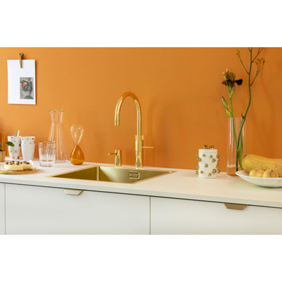 Quooker Fusion Round kokendwaterkraan - draaibare uitloop - Combi incl. Cube reservoir - Warm / kokend / bruisend / gefilterd water - Verguld (Goud)