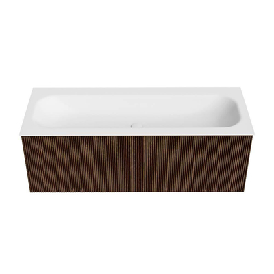 MONDIAZ KURVE Meuble de salle de bains 120 cm couleur Walnut avec 1 tiroir. Lavabo BIG LARGE central sans trou de robinet Talc.