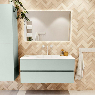 Mondiaz VICA ensemble de meuble de salle de bain - 110cm - meuble sous-vasque greey - 2 tiroirs - lavabo cloud milieu - 1 trou de robinet - version haute de 60cm - talc