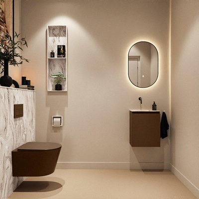 MONDIAZ TURE-DLUX Meuble toilette - 40cm - Rust - EDEN - vasque Glace - position gauche - sans trou de robinet
