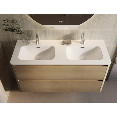 Thebalux Sunny Badmeubelset - 122x46x57cm - wastafel - keramiek - 2 kraangaten - glans wit - onderkast - 2 lades - greeploos - houtfineer - Blanc (hout)