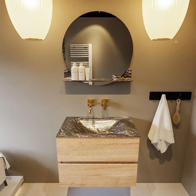 Mondiaz VICA-DLUX ensemble de meuble de salle de bain - 70cm - meuble sous-vasque chêne blanchi - 2 tiroirs - lavabo encastré nuage milieu - sans trous de robinet - miroir modèle spot - version XL 60cm de haut - lave