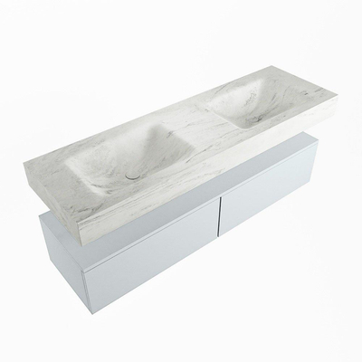 Mondiaz ALAN-DLUX Ensemble de meuble - 150cm - meuble Clay mat - 2 tiroirs - Lavabo Cloud Opalo suspendu - vasque Gauche et droite - 0 trous de robinet
